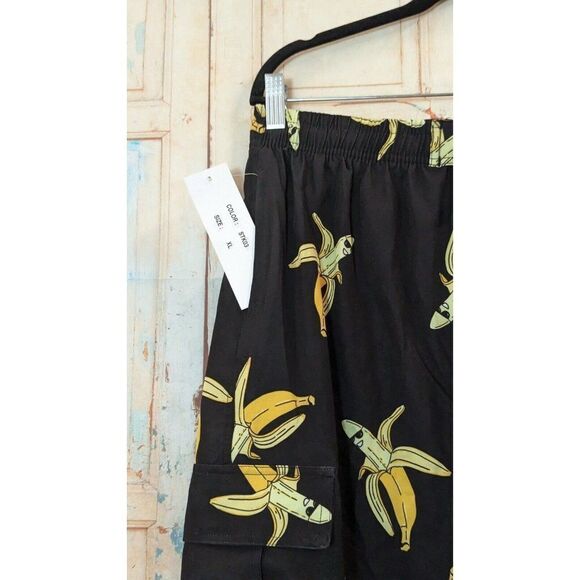 Rejork Mens Size XL Black Banana Print Elastic Waist Swimwear Board Shorts - Picture 6 of 9